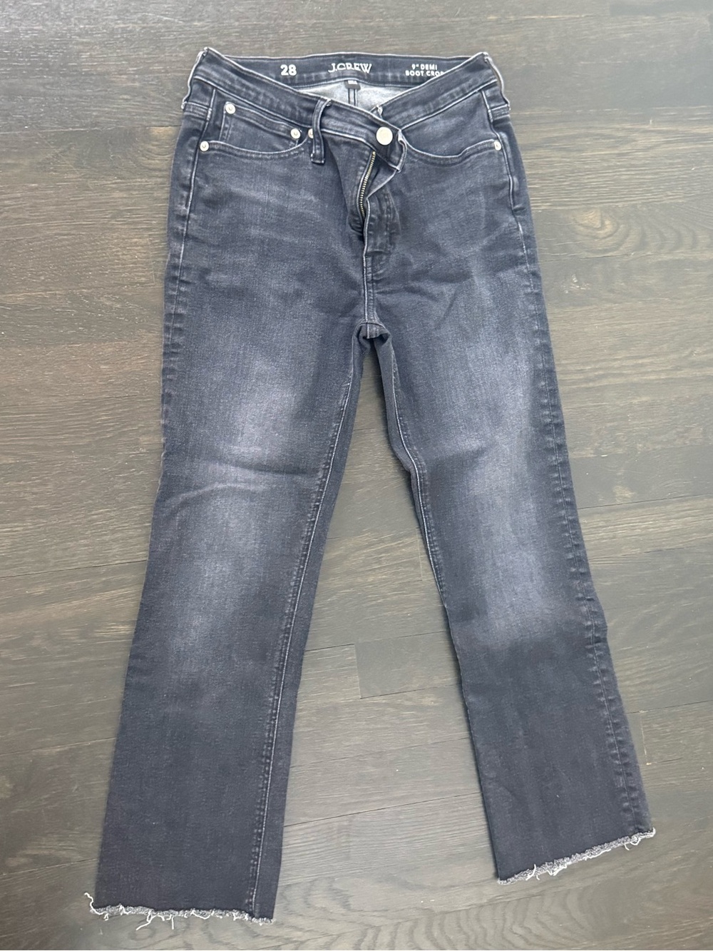 J.Crew Washed Black 9” Demi Boot Crop Jeans with Raw Hem